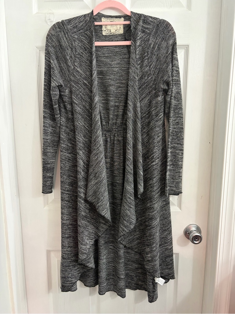 Cupio Black and Gray Heathered Open Drape Cardigan. Size large $10